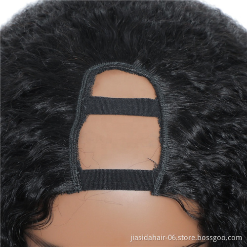 Glueless Remy Kinky Straight Fringe Long Brazilian Peruvian Wigs Machine Made U Part 100% Virgin Human Hair Wigs